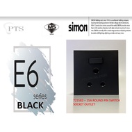 SIMON E6 BLACK - Suis Socket 15A Round Pin Switched Socket Outlet - Air cond / Water Heater