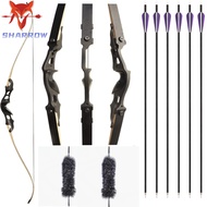 Recurve Bow 60" Adult with 6 Mixed Carbon Arrow Aluminum Bow Riser and Fiberglass Limbs with Bamboo 