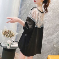 Large Size Korean Version Loose Half-Sleeved T-Shirt Top Women Summer Dress Lazy Style Design Sense Lace Stitching T-Shirt ins Small Shirt