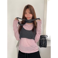 GRASS Autumn Atmosphere With Neck Short Knitted Vest Layered Sweater Top With Plain Color E76