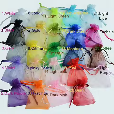 100pcs 24 Colors Jewelry Bag 5*7 7*9 9*12 10*15cm Wedding Gift Organza bag Jewelry Packaging Display