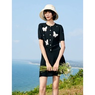 Kolia Short-Sleeved Knitted Cardigan Top Summer Women's Black Tencel Mulberry Silk Shopping Mall Sam