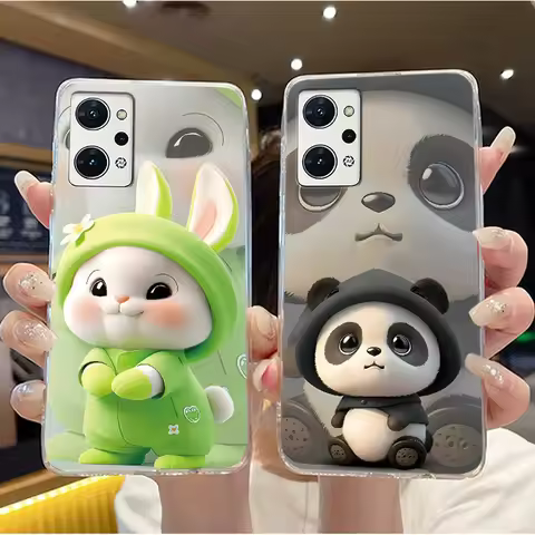 Cartoon Panda Pattern Case For OPPO Reno 7A 9A (A201OP) Clear Soft Case Funny Cute Printed Silicone 