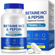 Betaine HCl + Pepsin 790mg for Low Stomach Acid 120 Capsules - Vegetarian & GMO Free.