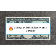 Malaya & British Borneo, 1941 @ 1 Dollar/ Malaya Old Banknotes/ Bococ Banknotes/ King George VI/ Dui