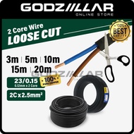 (Loose Cut) 23/0.15 x 2C Twin Flat VDE Cable | 2.5mm x 2C Flexible Cable | Black Twin Flat Wire Waya