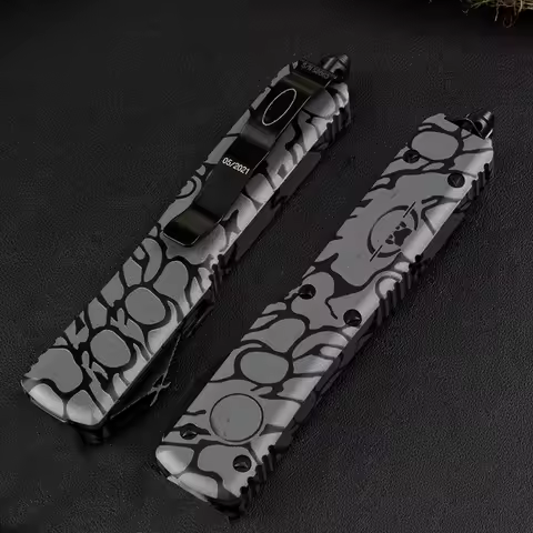 NEW Micro OTF Tech ELMAX Knife D2 Blade Outdoor Pocket knives CNC aluminum Handle EDC Fishing Tools
