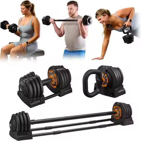 Adjustable Dumbbells Set 5in1 Weight System for Home Gym Use Offers 15lb 25lb 43lb 55lb Configuratio