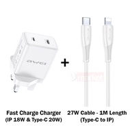Awei PD62 Charger Set 20W Fast Charging Charger Adapter Set Wall Charger 3 Pin UK Plug Awei Charger 