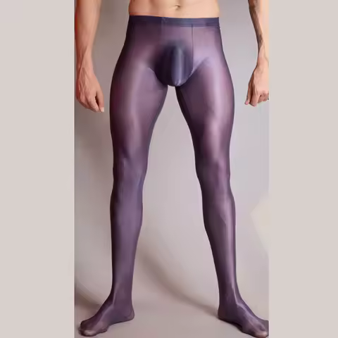 Mens Silk Stockings COCKring Shaping Pantyhose Ultra Thin Shiny Leggings See Through Underwear Long