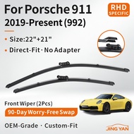 For Porsche 911 Carrera 992 2019-Present RHD Front Wiper Blade Set Car Windows Windshield Silent Cle