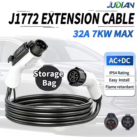 32A 2M/5M/10M Electric Vehicle J1772 Extension Cord Charging J1772 Female Plug to Type1 Male Plug fo