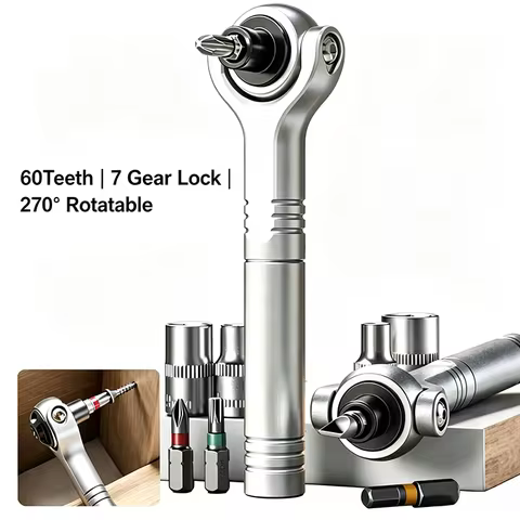 60 Teeth Ratchet Wrench 7 Gear Lockable 270° Rotatable Detachable Magnetic Adsorption Forward Revers
