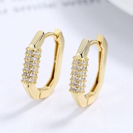 Sterling Silver925Design High-End Earrings Jewelry Minimalist Oval Cross-Border INS Zircon Niche Ear