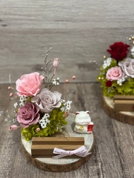 招財貓永生花名片座 乾燥花/開幕送禮/招財/玄關擺飾/升遷祝賀