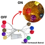 Tumbler Lampu Bola Rotan 2Mtr Tali String Bola Takraw Hias Fairy Lampu Hias Bulat Panjang 2 Meter La