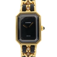 CHANEL Premiere L鍍金/皮革手錶石英機芯黑色/金色