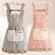 1pc Floral Pattern Bib Apron, Oil & Stain Resistant Princess Style With Pocket, Lace Trim Breathable