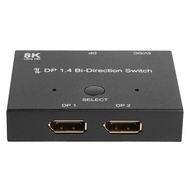 Displayport Splitter DP1.4 Bi-Direction Switch 8K/60Hz Audio Video Sync Adapter 1x2/2x1 Switcher for Computer TV Projector Monitor
