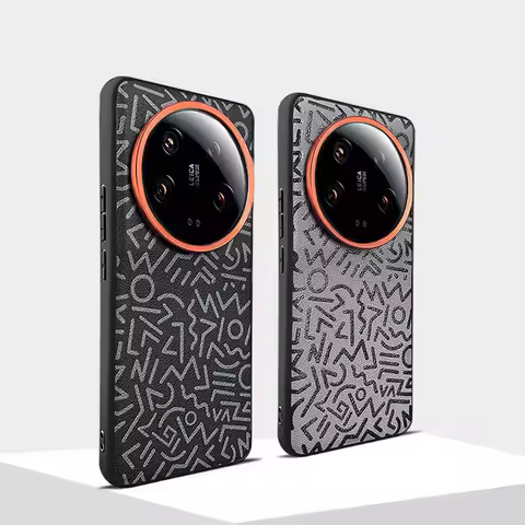 Painted Geometric Graffiti Plain Leather Case for Xiaomi 13 Ultra Mi 14 Ultra Mi14 Pro Metal Lens Ho