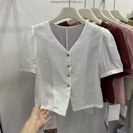 blouse cute korean style puff sleeve puff sleeve blouse French Puff Sleeve V-Neck Short Sleeve Top -