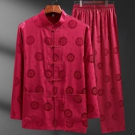 Elderly Chinese Style Ice Silk Dad Costume Ice Silk Spring Summer Suit Tang Suit Grandpa Long Sleeve