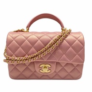 CHANEL 香奈兒 21S CF20 RECTANGULAR FLAP BAG WITH TOP HANDLE MINI 珠光粉色迷你翻蓋包 羊皮 粉色 金釦