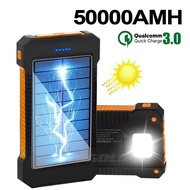 Solar PowerBank 50000mAh Fast Charger Waterproof Compass PowerBank Strong Flashlight Torch【COD】