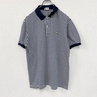 LACOSTE短袖 polo 衫，刺繡標誌，條紋圖案，海軍藍和白色，4 碼，古著。