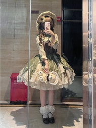 ชุดกระโปรง Lolita สีเขียวสไตล์ชนบท เสื้อกั๊ก เสื้อเชิ้ต ชุดเด็กผู้หญิง ชุดนักเรียน ชุดวันหยุด เดรสคอ