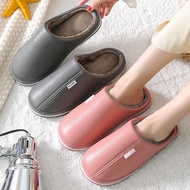 #READY STOCK#2021 New Women Men Simple Fashion Waterproof Cotton Slippers Bag with Winter Home Non-slip Home Indoor Bedroom  Hotel Warmth Thick-soled PU Leather Cotton