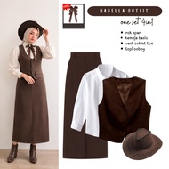 KEMEJA One Set Cowgirl Aesthetic | Shirt, Brown Vest, Span Skirt, Cowboy Hat | Yearbook Vintage - FC