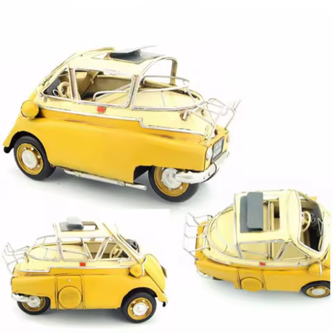 (About 27*14*14 CM) Ironwork Isetta vintage Iron Car Model Tabletop Decoration Adult Gift Static Dis