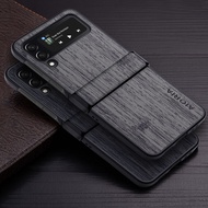 Case for Samsung Galaxy Z Flip7 FE 6 5 4 3 Wood Grain PU Leather Hinge Protection Phone Cover for Sa