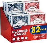 Playing Cards 32 Pack,Standard Index,Red and Blue Backs,Large Digital Printing is Easy to Read,Black