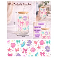 550ml Aesthetic Glass Cup with Bamboo Lid & Straw