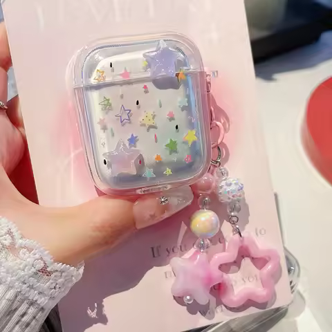Colorful Stars Transparent Case For AirPods 4 Pro 1 2 3 Pro2 Air Pods Soft Earbuds Earphone Protecti