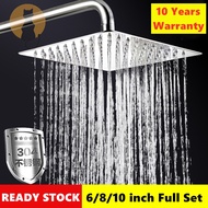[✅SG Ready Stock] 304 Stainless Steel Shower Head 360 Degree Rainfall Showerhead Square Set