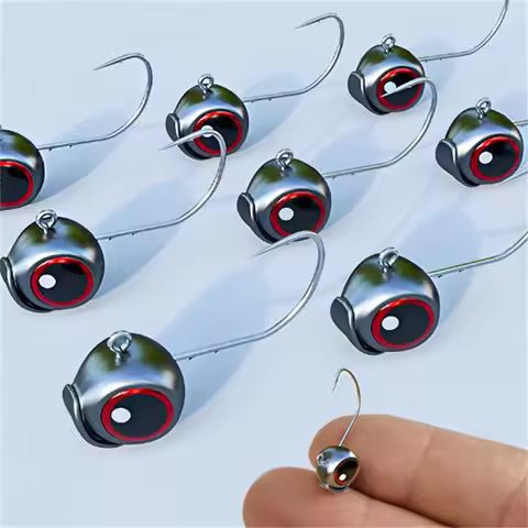10 Pcs Big Eyes Jig Head Fishing Hooks with Mustad Hook 2.5g 3.5g 5g Fish Head Fishhook for Fishing