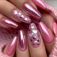 8 ️ ⃣ Valentine's Day Color Manicure Simple European Square Fake Nail Patch Love Sparkling Wearable 