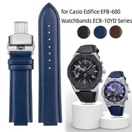 สายนาฬิกาหนังแท้สำหรับ Casio Edifice EFB 680 Watchbands ECB 10YD Series 39; S สร้อยข้อมือสแตนเลส12มม. 14มม.