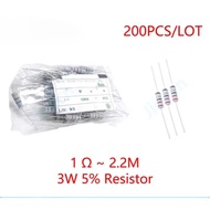200pcs 3W 5% DIP Resistor 1R-2.2M Carbon Film Resistor 1 10 100 150 220 330 ohm 1K 2.2K 4.7K 10K 100