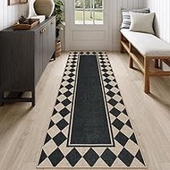 Moynesa Easy Jute Hallways Runner Rugs Washable 2.5x8 Entryway Rug Runners for Kitchen Black Checker