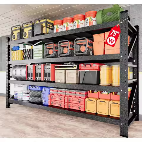 7000LBS Heavy Duty Garage Shelving Units,79" Wide & Deep Storage Shelves,Black Metal Garage Shelves,