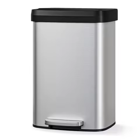 13 Gal / 50 L Step-on Trash Can, Metal Kitchen Garbage Bin with Soft Close Lid, Stainless Steel Kitc