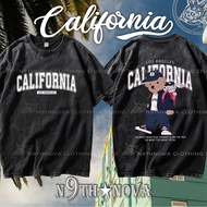 24h Shipping N9THNOVA Retro California Pure Cotton Washed Bear T-Shirt 5