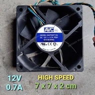 kipas fan dc 12v 7x7 7cm 0.7a AVC bearing High Speed blower 4 kabel