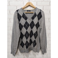 Zara Man Sweater Argyle Pattern V-Neck Finger