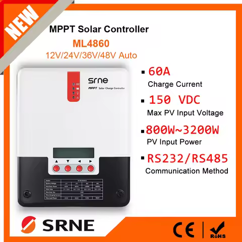 SRNE MPPT 60A Solar Charge Controller 12V 24V 36V 48V Auto LCD Display Solar Charger Lithium Lead Ac