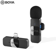 BOYA BY-V1 One-Trigger-One 2.4G Wireless Microphone System Clip-on Phone Microphone Omnidirectional Mini Lapel Mic Auto Pairing Smart Noise Reduction 50M Transmission Range Replacement for iPhone 14/13/12/11 Series